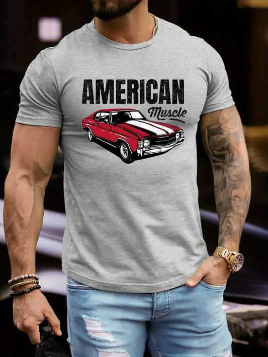 American Muscle Graphic Print Crew Neck Short Sleeve T-Shirt for Men