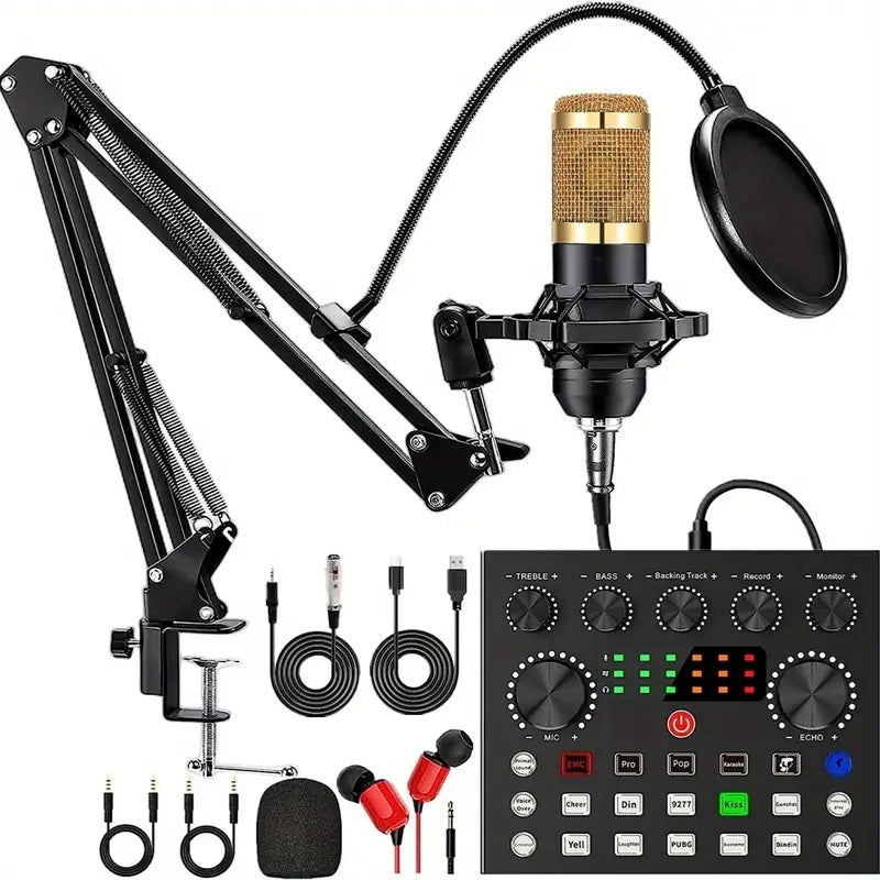 Podcast Equipment Bundle, V8s Audio Interface With All In One Live Sound Card And BM800 Condenser Microphone,Podcast Microphone, Perfect For Recording, Broadcasting, Live Streaming