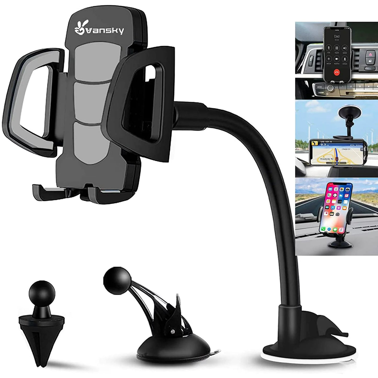 3 in 1 Car Phone Holder Mount | Car Air Vent Holder & Dashboard Mount & Windshield Mount | Phone Mount for Car | Universal For All phones