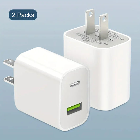 White Fast Charger 2 pcs For Iphone 20w Power Adapter Wall USB Type C Port Fast Plug Fast Charging With Data Cable Suitable For IPhone Tablet Mobile Phone And Other PD20W Fast Charging Head
