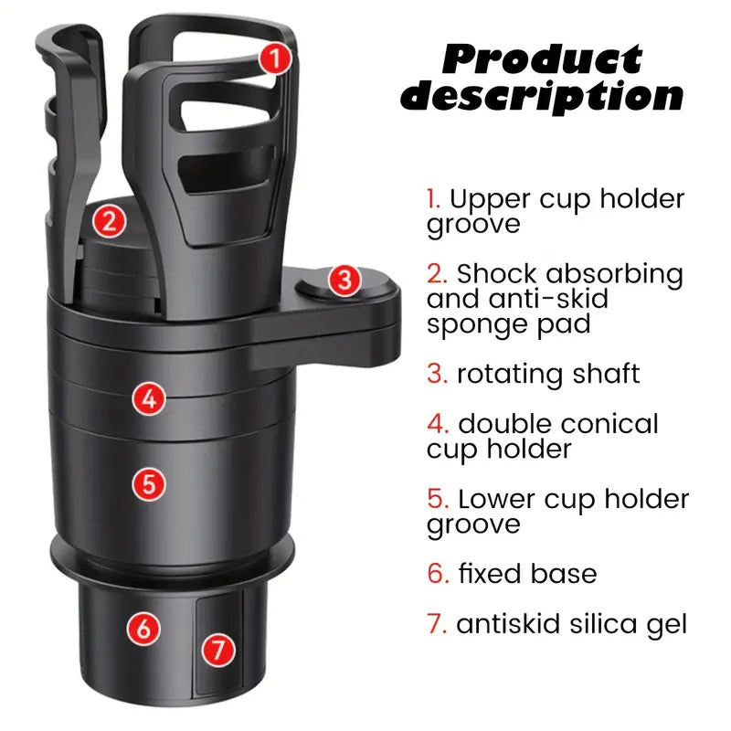 Cup Holder Expander Adapter Universal Car Drink Bottle Stand 360° Rotating, 4 in 1 product