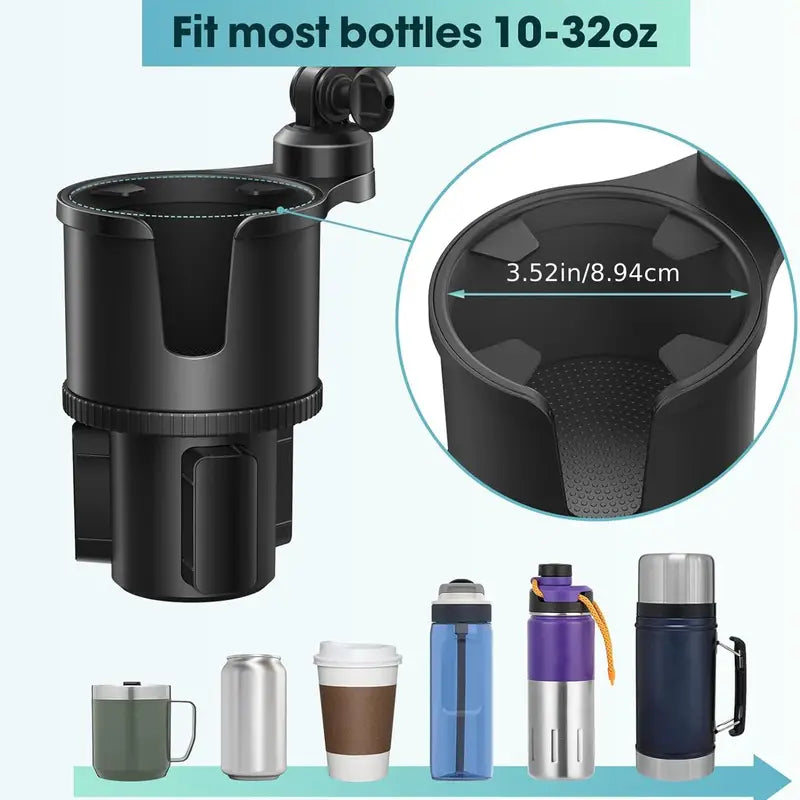 2-in-1 Cup Holder Phone Mount With Expandable Base, Universal Durable For Cups, Drink Bottles, Mugs And Fits All Cellphone