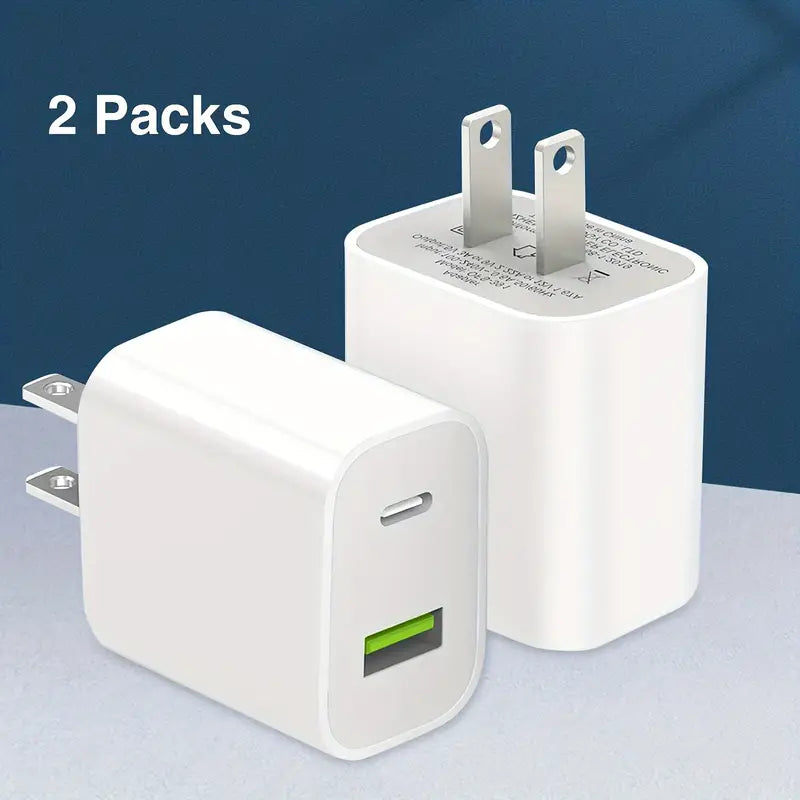 White Fast Charger 2 pcs For Iphone 20w Power Adapter Wall USB Type C Port Fast Plug Fast Charging With Data Cable Suitable For IPhone Tablet Mobile Phone And Other PD20W Fast Charging Head