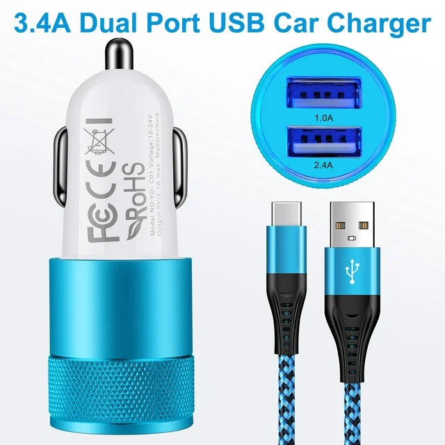 AILKIN Car Charger,Type C Car Charger Adapter 3.4A Dual USB Car Charger with Type C USB C Cables Car Cigarette Lighter Adapter Socket Charger with 6ft Type C Fast Charging Cords USB Cables