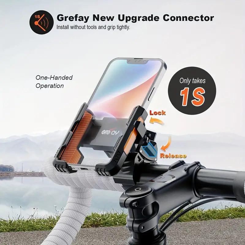 Bicycle Phone Mount, Connector Motorcycle Phone Mount for Handlebar Diameter 22-45mm 360° Rotatable Bicycle Motorcycle Scooter Suitable for 4.5-7.0 Smartphone