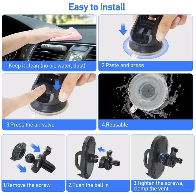 Car Phone Holder, Universal Cell Phone Stand Mount for Dashboard & Windshield & Air Vent Car Accessories with Suction Cup Base for all Phones