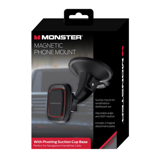 Magnetic Universal Phone Mount with Pivoting Suction Cup Base, 360 degree Windshield or Dashboard