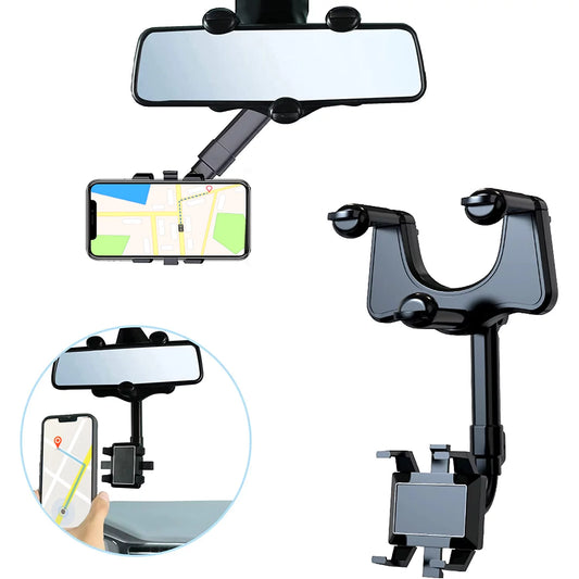 Rotatable 360 Rearview Mirror Phone Mount for Car, Retractable Universal Car phone Holder Mount for Car Decor