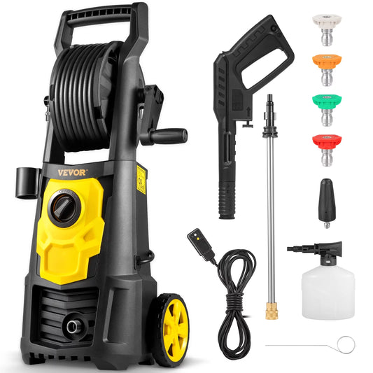 Pressure Washer electric, 2000 PSI, Power Washer 30 ft Hose & Reel, 5 Quick Connect Nozzles, Foam Cannon, Portable to Clean Patios, Cars, Fences, Driveways