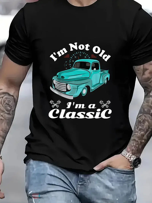 Classic Mens 100% Cotton Graphic T-Shirt - Soft Slight Stretch Crew Neck Short Sleeve Tee for Weekend Casual Daily Wear - Summer Streetwear Top with Car Pattern