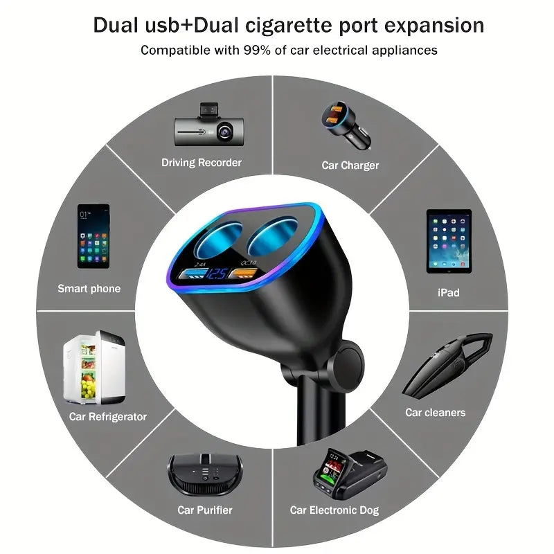 Car Cigarette Lighter Conversion Plug Expansion Interface Fast Car Charging Intelligent Shunt Multi-functional Suitable For All Kinds Of smartphones