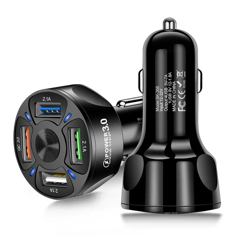 4-Port USB Car Charger: Fast Charge Your iPhone, Samsung, and Xiaomi Devices!