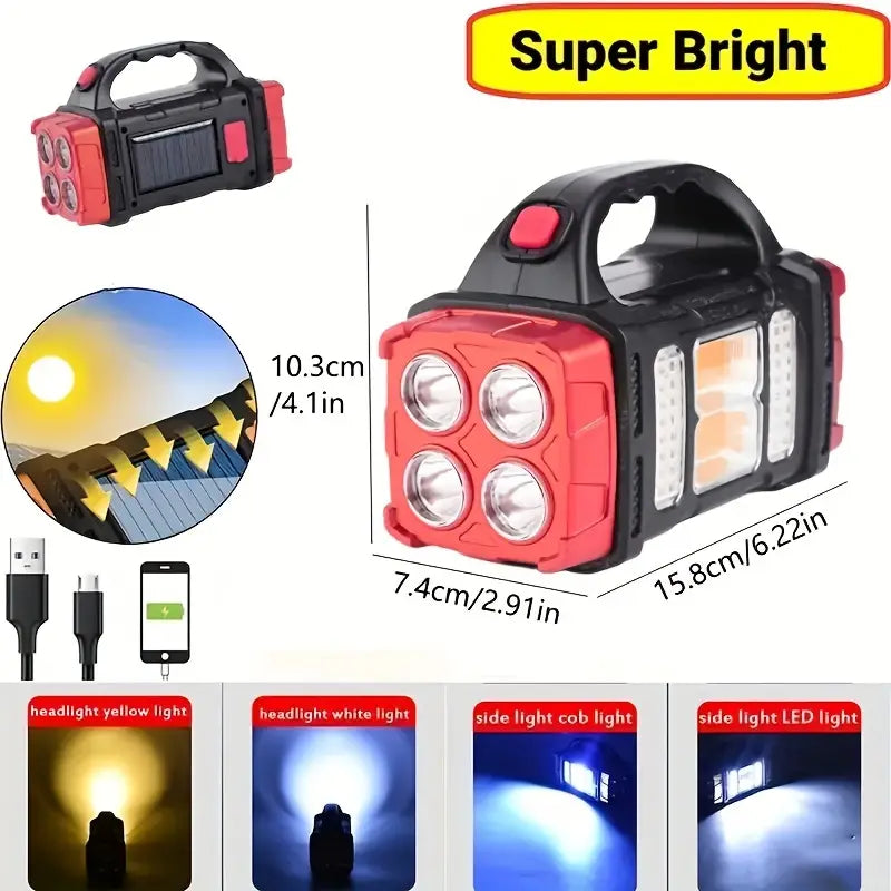 Multifunctional LED Solar Camping Light, Bright Portable Rechargeable Flashlight, Suitable For Outdoor Hiking Camping
