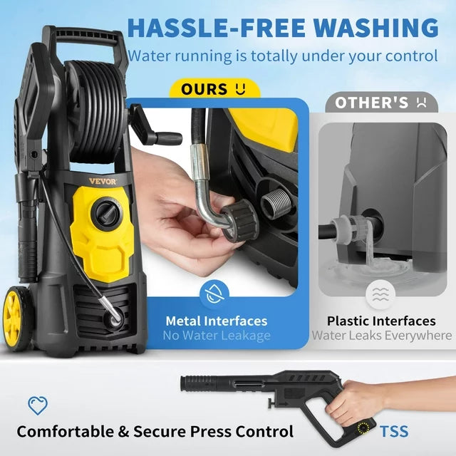 Pressure Washer electric, 2000 PSI, Power Washer 30 ft Hose & Reel, 5 Quick Connect Nozzles, Foam Cannon, Portable to Clean Patios, Cars, Fences, Driveways