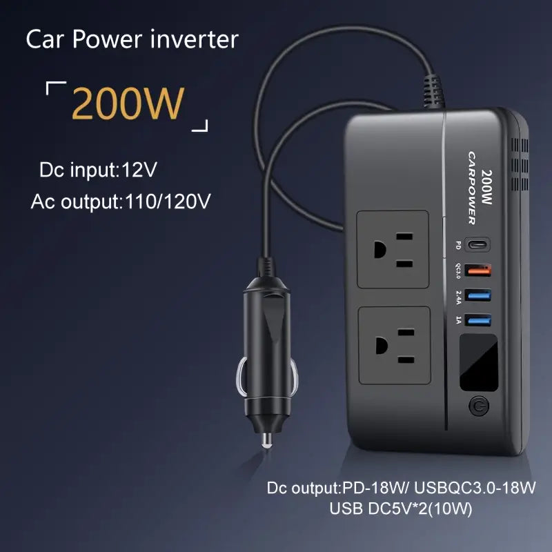 Power Inverter for car, DC 12vTo 120V AC Car Inverter,3 USB 1 Type-C Ports Charger Adapter Car Plug Converter, Suitable For Car, SUV & Truck