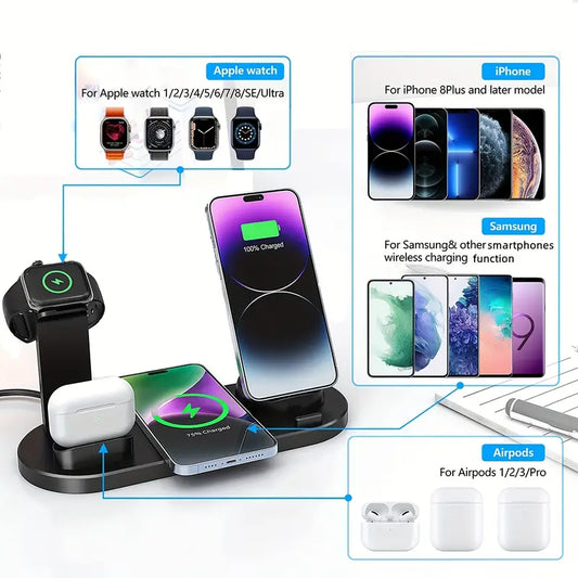 Wireless fast Charging Station: Compatible With IPhone, Samsung, Xiaomi, Vivo & Airpods!